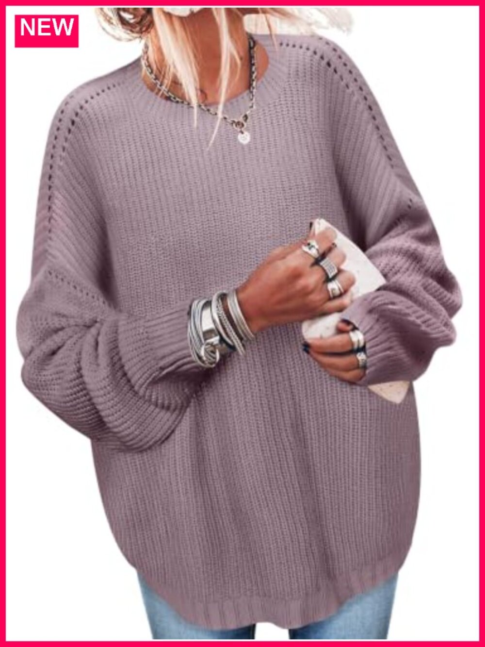 Oversized Knit Ribbed Pullover Sweater Tunic for Women Casual Winter Top